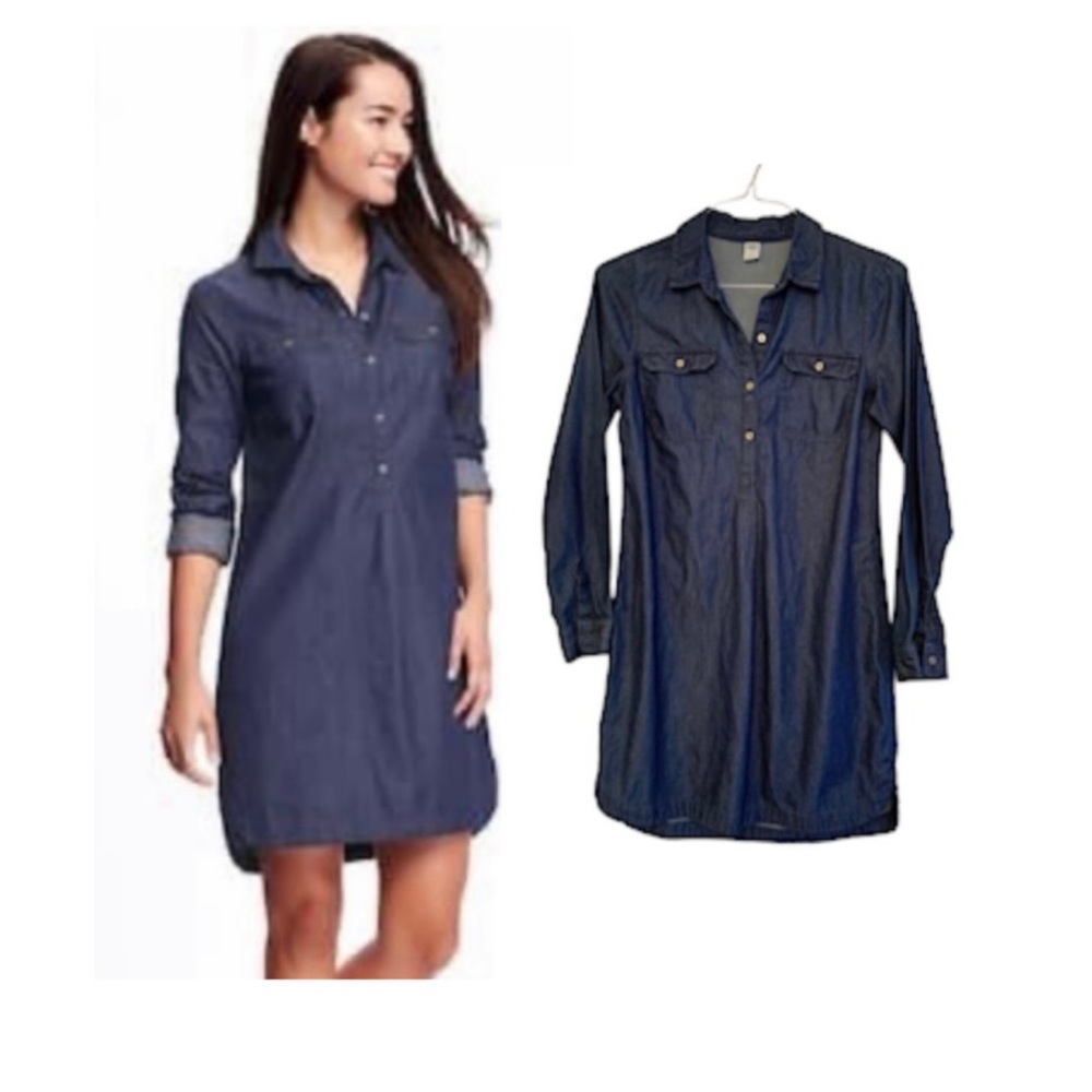 Old Navy shirt dress, in cotton jean chambray, blue Size Small